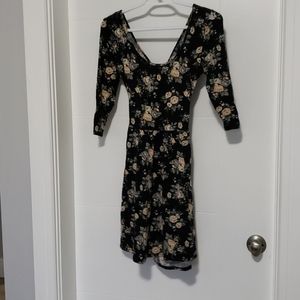 Forever 21 black floral long sleeve skater dress